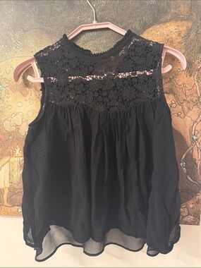 Zara Black Floral Lace Yoke Sleeveless Camisole